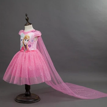 DS018-Pink Платье для девочек; платья Снежной Королевы Эльзы и Анны для девочек; подарок на день рождения; костюм принцессы; летнее платье-пачка для девочек; одежда для детей - Цвет: DS018-Pink