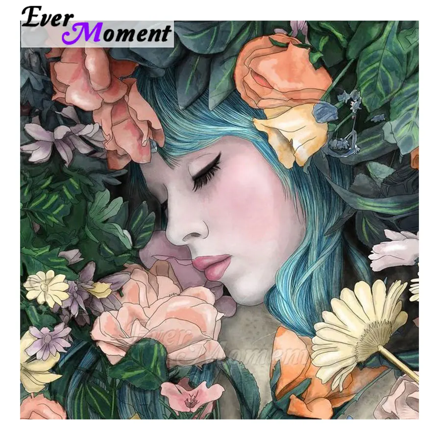 

Ever Moment Diamond Painting Cross Stitch Kits Sleeping Girl With Flowers DIY Gift Craft Brilliant Rhinestones Pictures 5L268