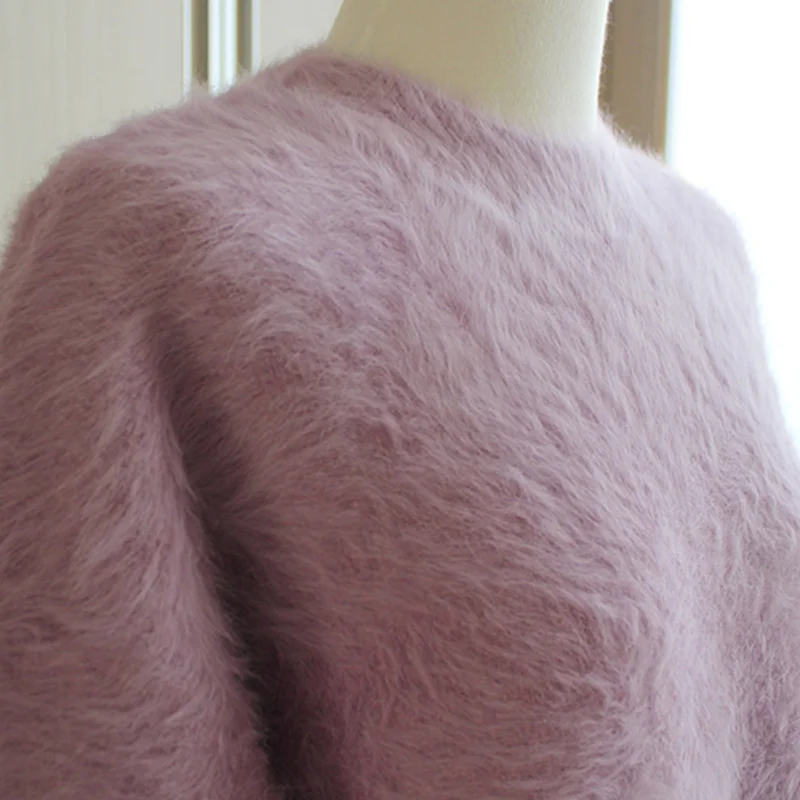 

Mink Cashmere Thick Fluffy Sweater Long Sleeve Women Autumn Winter Cusual Pullover Korean Fashion O-neck Knitted Pull femme