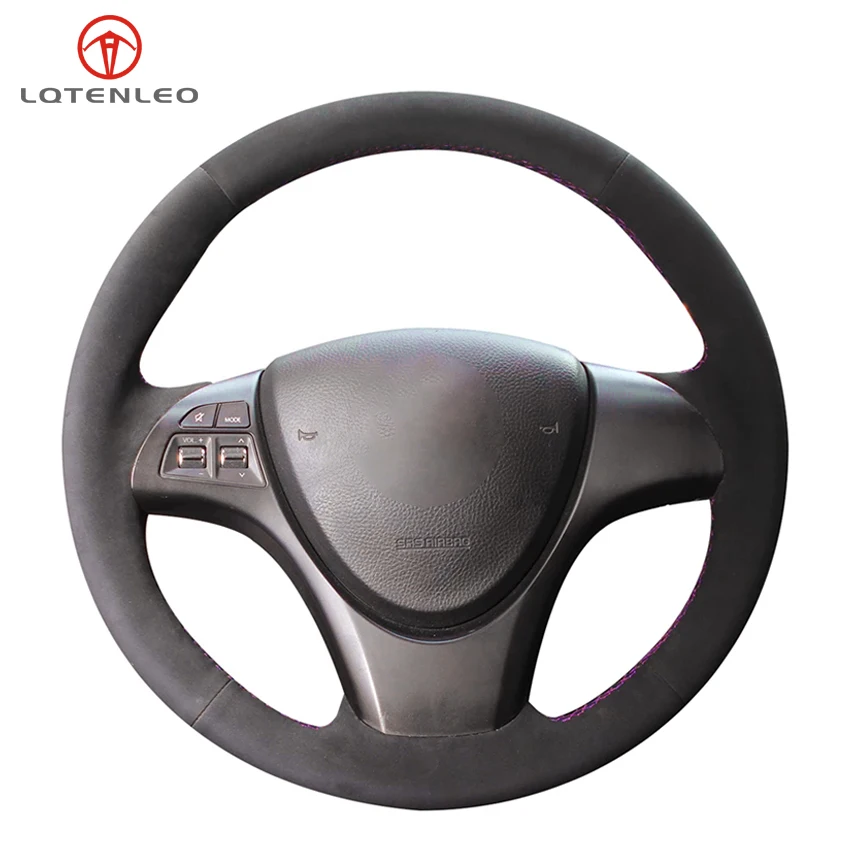 

LQTENLEO Black Suede Hand-stitched Car Steering Wheel Cover For Suzuki Kizashi 2010 2011 2012 2013 2014 2015