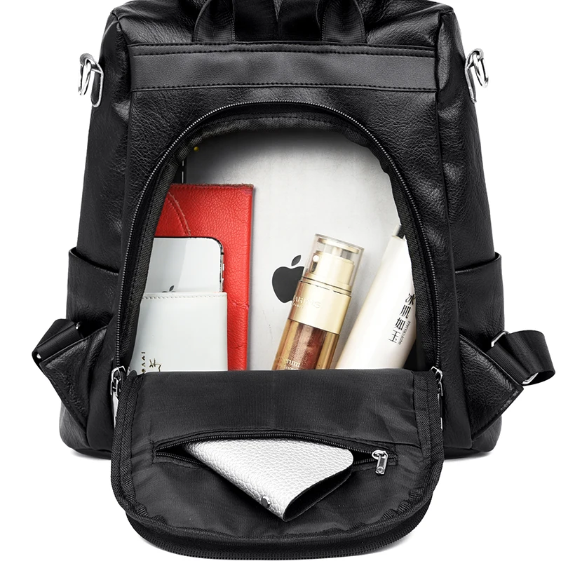 

Black Classic PU All-match Backpack Luxury Women High Quality Leather Shoulder Rucksack Elegant Female Simple All-match Mochila