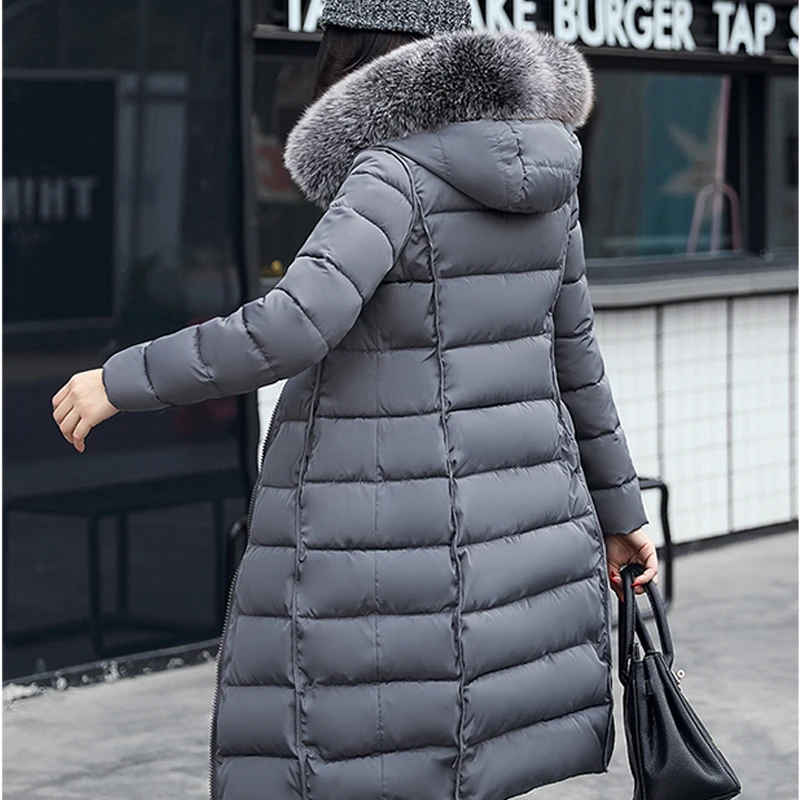 Большой меховой воротник пуховик женский длинный раздел Толстый Тонкий теплый