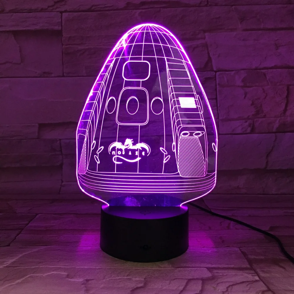 3D ночсветильник космический корабль, креативная Светодиодная настольная лампа, 7 меняющихся цветов, украшение детской спальни, подарки на д...