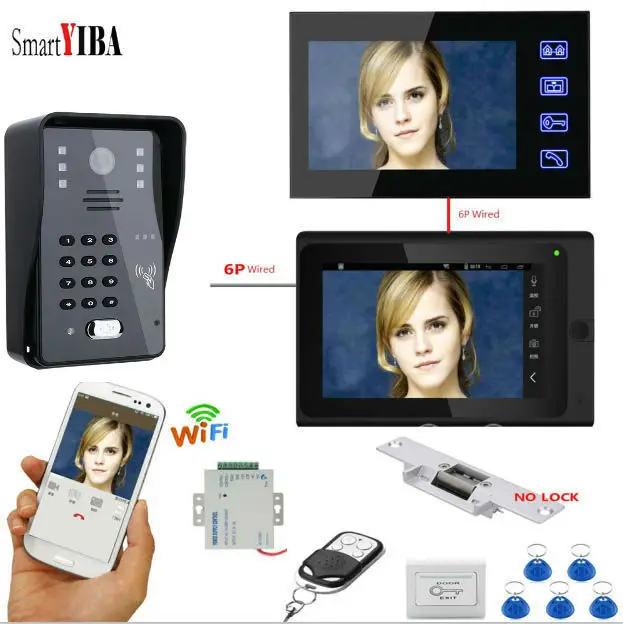 

SmartYIBA 7"Wifi Screen RFID Unlock IR Camera Doorbell Video Intercom System+NC Electronic Lock Door Entry Access Kits