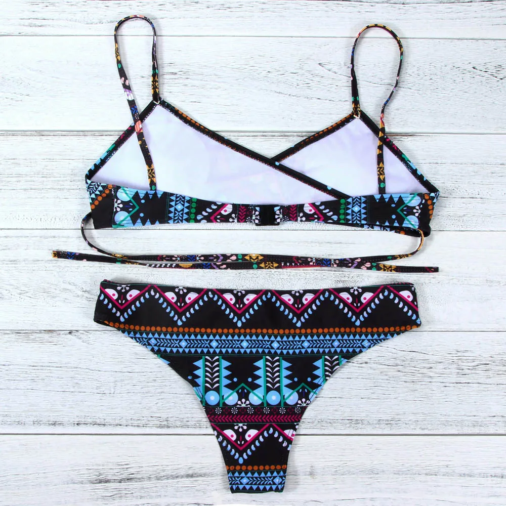 

2021 Sexy Bikini Print Floral Bikinis Swimwear Women Female Bathing Swimsuit Brazilian Bohemia Beach Biquini Push-up Beachwear