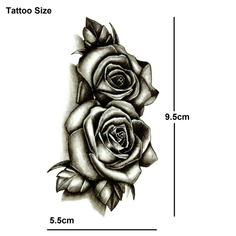 Водостойкая Временная тату-наклейка черная двойная Роза цветы имитация