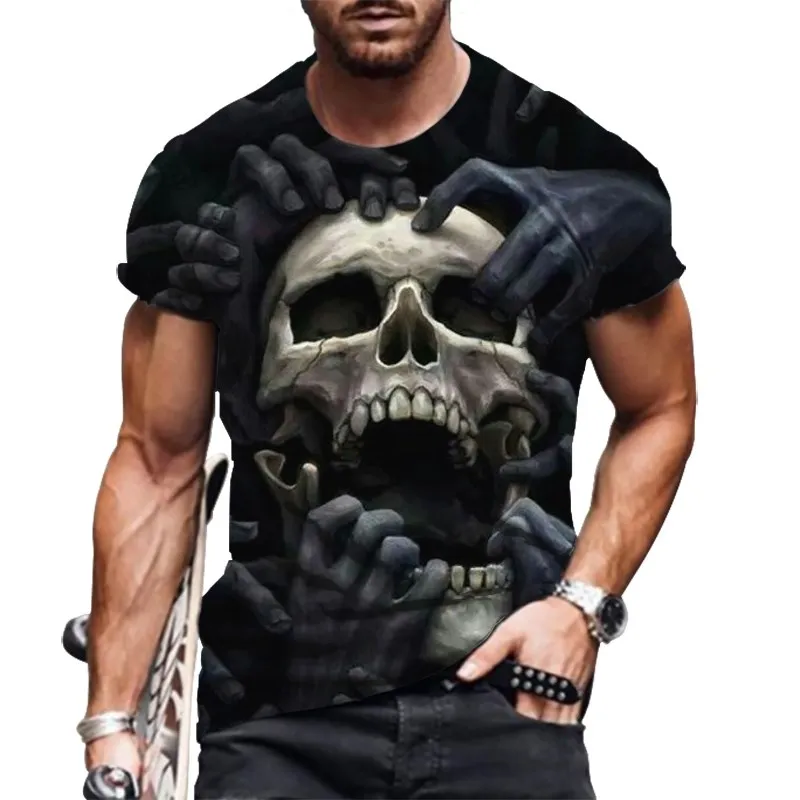 

T Shirt For Men Summer New Skull Printed O-Neck Casual Oversized Short Sleeve T Shirts Streetwear Hip Hop 3D Printing Top Tees