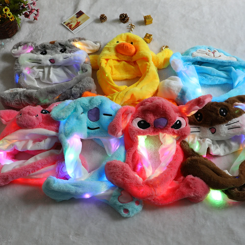 CYSINCOS 2020 Kids Cute Plush Rabbit Pinching Bunny Ear Hat Can Move Lighted Cap Toy Gift for Girls Hair Accessories | Детская одежда и