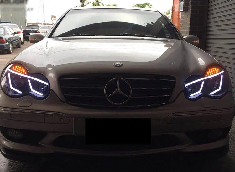 2 шт. автомобильный стиль светодиодный фары для Benz W203 c-класс 00-07 для W203 налобный фонарь светодиодный DRL Объектив двойной луч H7 HID Xenon bi xenon объектив