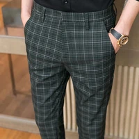 2021 spring business casual pants korean version nine pants fashion man plaid trousers men high quality social slim suit pants