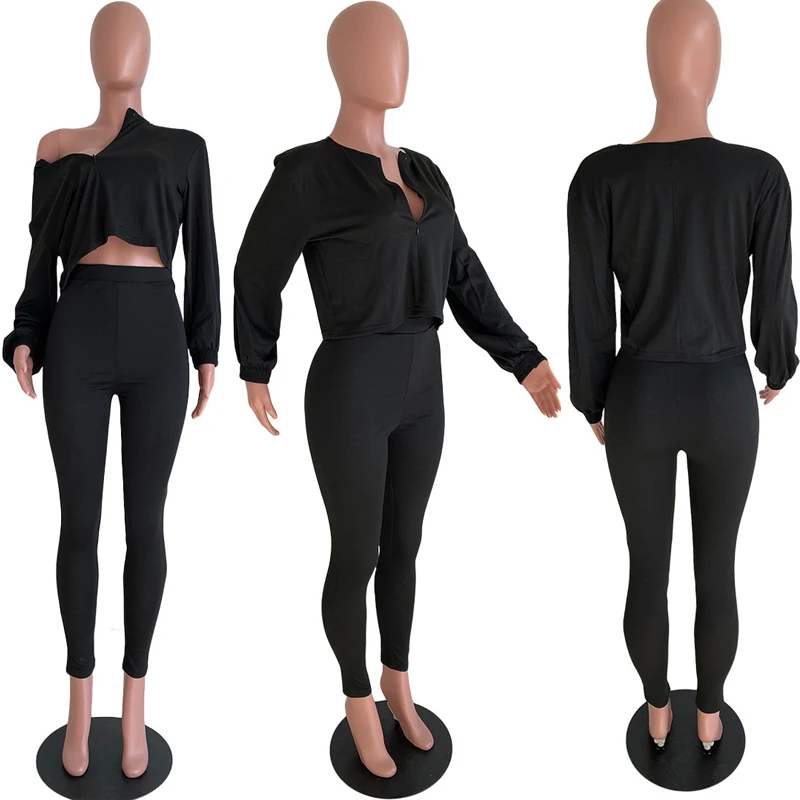 

Two Piece Set Women Clothing Winter Fall 2020 Solid Color Tracksuit Jogger Outfit Long Sleeve Top 2 Piece Matching Sets