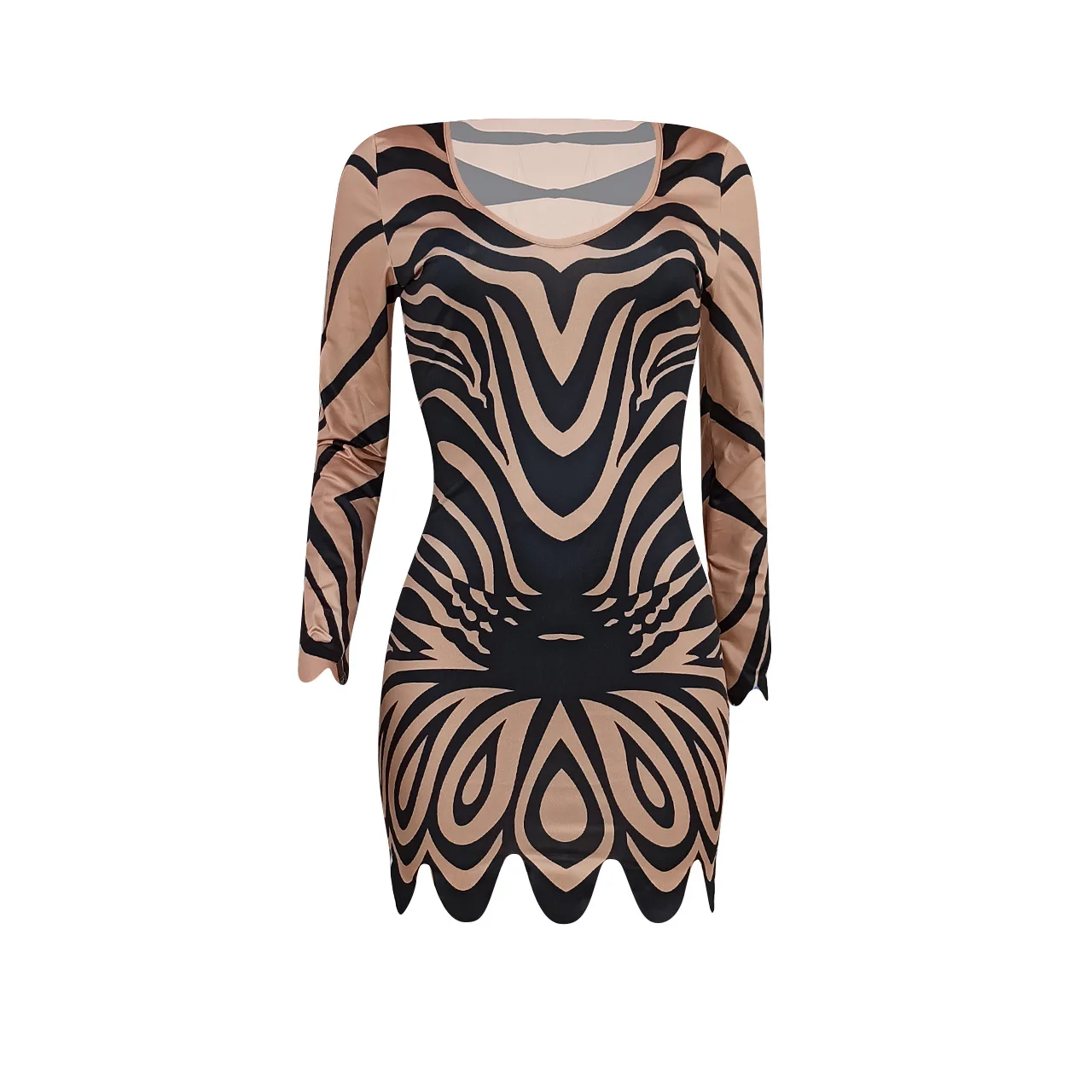 

Echoine Print Ruffle Skinny Bodycon Mini Dress Long Sleeve Autumn Spring Sexy Elegant Dresses Vintage Vestidos Party Clubwear