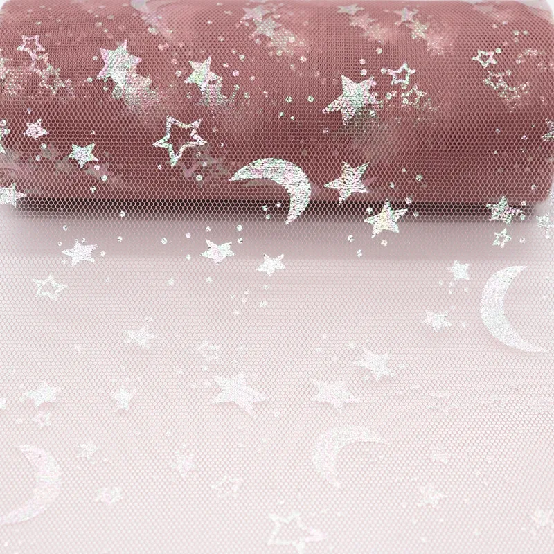 10 ярдов/рулон 6 &quot15 см Радужная серебряная фольга печать звезды и Луны тюль рулон