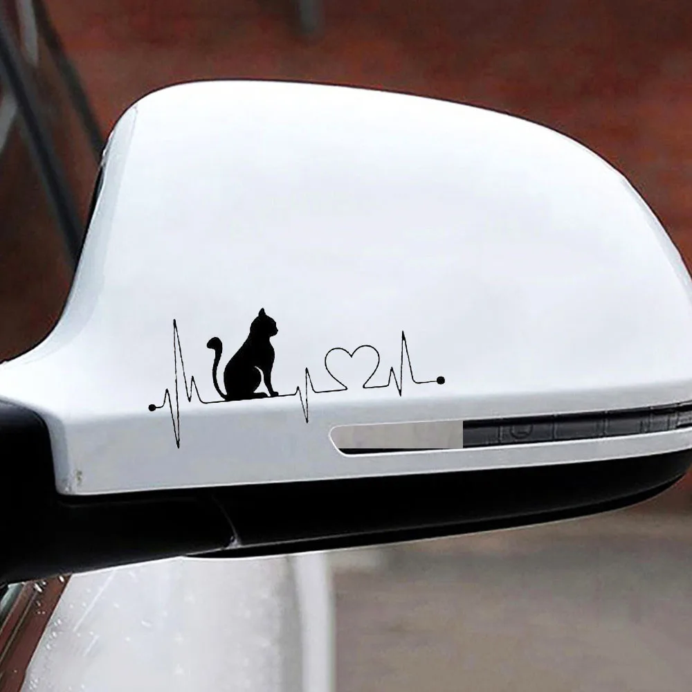 YOSLIFE романтическая Виниловая наклейка с рисунком животного, кота, сердцебиения и жизненной линией, креативные автомобильные наклейки, автомобильный Стайлинг, аксессуары для грузовиков OV06