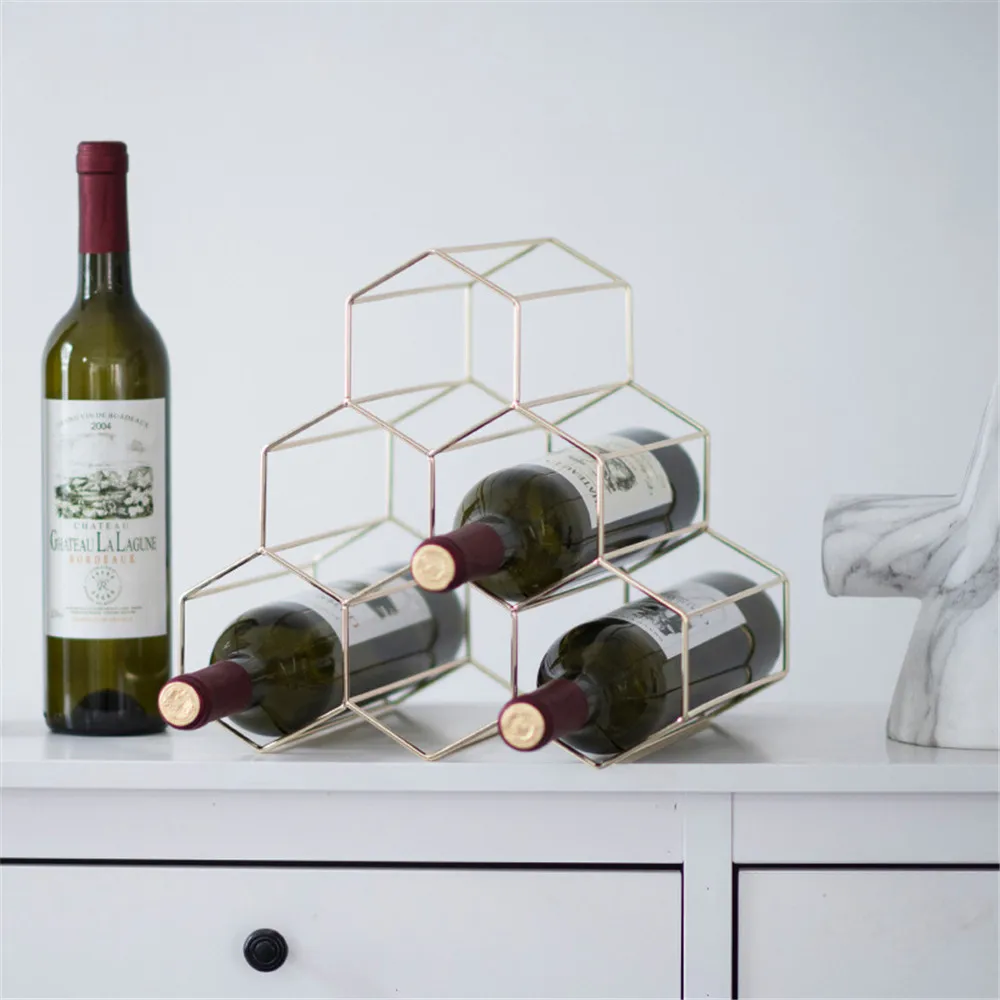 Honeycomb Style Metal Table Storage Basket Chic Nordic Scandinavian Rose Gold Desk Red Wine Organizer Home Decor |