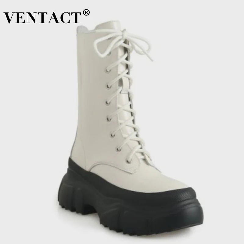 

VENTACT 2022 New Women Shoes Ankle Boots Thick Bottom Lace Up Winter Autumn Short Boot Cool Female Footwear Size 34-39