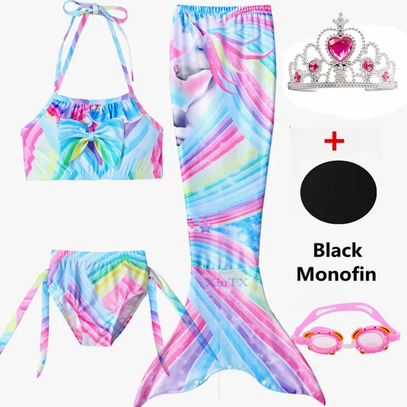 Новинка! 2019 хвосты маленькой русалки с черным монофоническим купальным костюмом