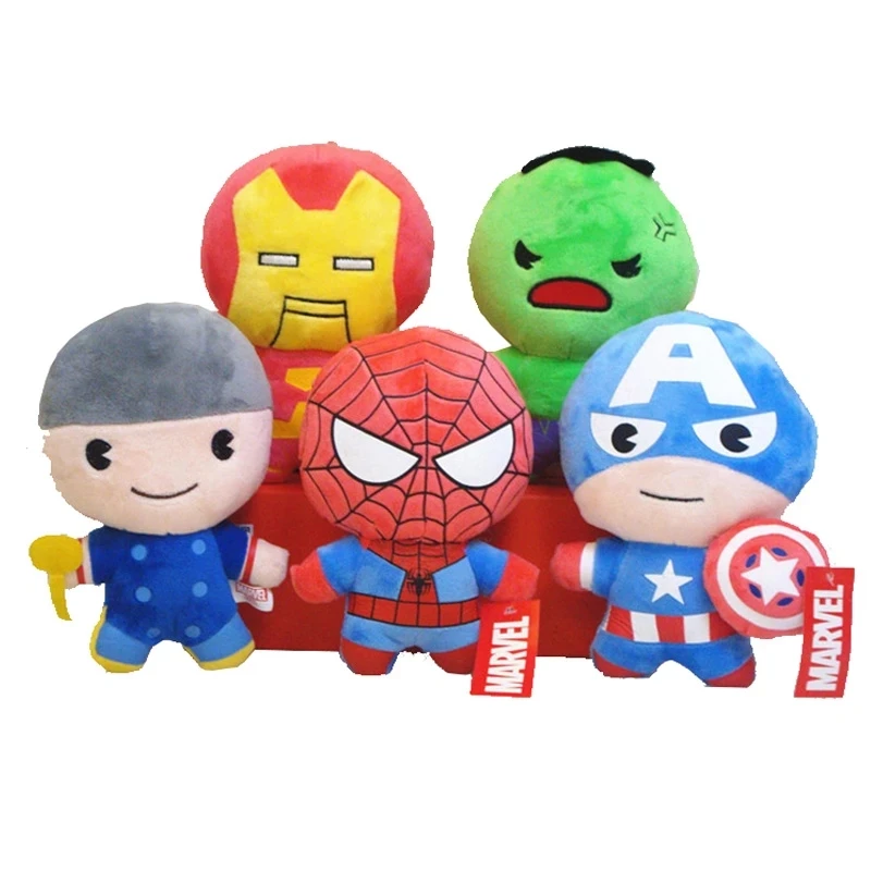 

Мягкие плюшевые куклы Marvel, 12 см, 5 шт./компл., игрушки, Железный человек, Человек-паук, Халк, Тор, Капитан Америка, игрушка для детей, подарок