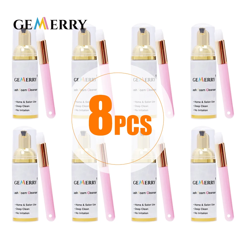 

8 Pcs/lot 60ml GEMERRY Lash Shampoo Mousse Kit Eyelash Extension Cleaning Tool Lashes Lift Foam Set Eyelash Makeup Supplies