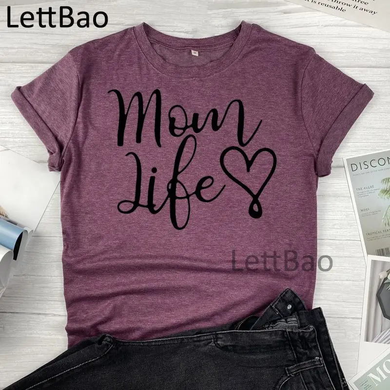 

Mom Life Heart Harajuku Women T-shirts Aesthetic Women Clothing Ullzang Funny T-Shirt Vintage Fashion Cotton O Neck Top Tees