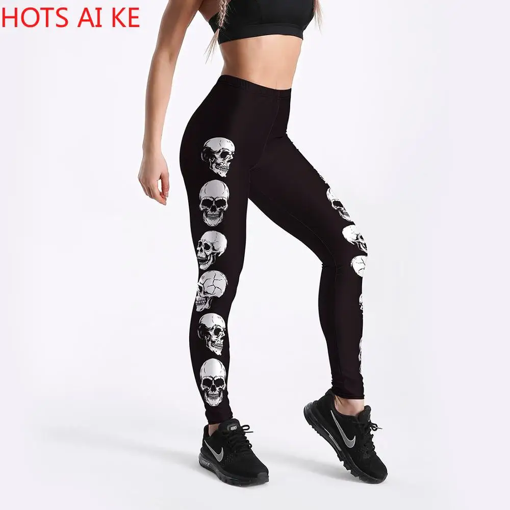

New Hotsale Women Black skull evil Print Leggings No Transparent Exercise Fitness Leggings Push Up Pants