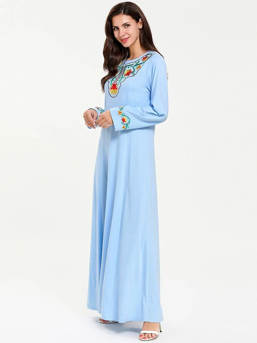 

Moroccan Kaftan Gown Fashion Simple Abaya Turkish Knit Embroidery Mumulmane Femme Arabian Dress