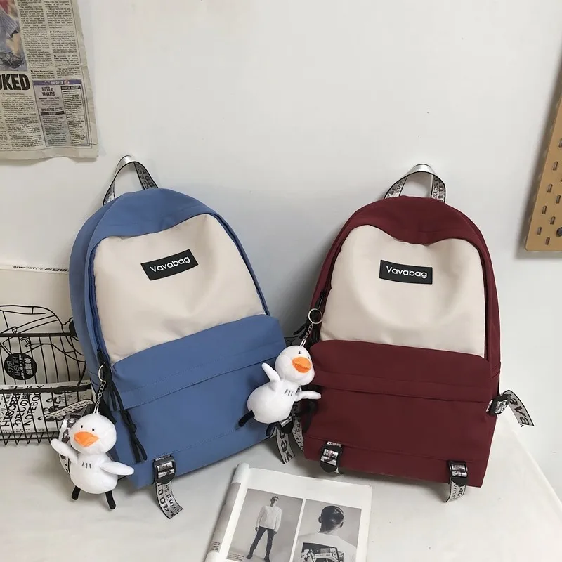 

Fashion Women's Backpack Waterproof Nylon Contrast Color School Bag For Girls Trendy Large-capacity Simple School Backpack