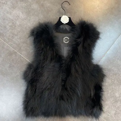 

2020 Autumn and Winter V-neck Sleeveless Real Natural Fox Fur Vest Coat Fashion Lady Casual Outer Wear