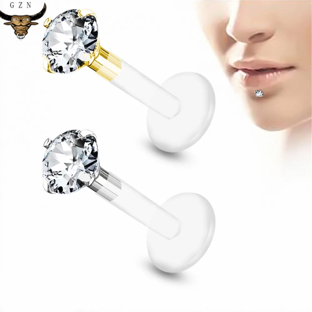 

4PCS Lip Piercing Labret Stud Ear Tragus Cartilage Earring Labret Lip Piercing Jwelry Cz Zircon Stone Women Men Accessories