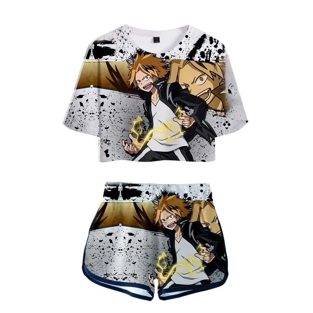 Anime My Hero Academia 3D Print Tracksuit Women Two Piece Set Tops and Shorts 2 Piece Outfits Denki Kaminari Cosplay Costume