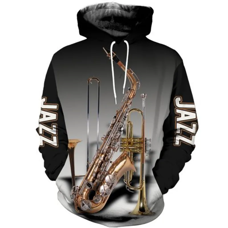 

3D printed jazz musical instrument pattern men's top style fashionable and comfortable hoodie/sweatshirt unisex zip hoodie S-5XL
