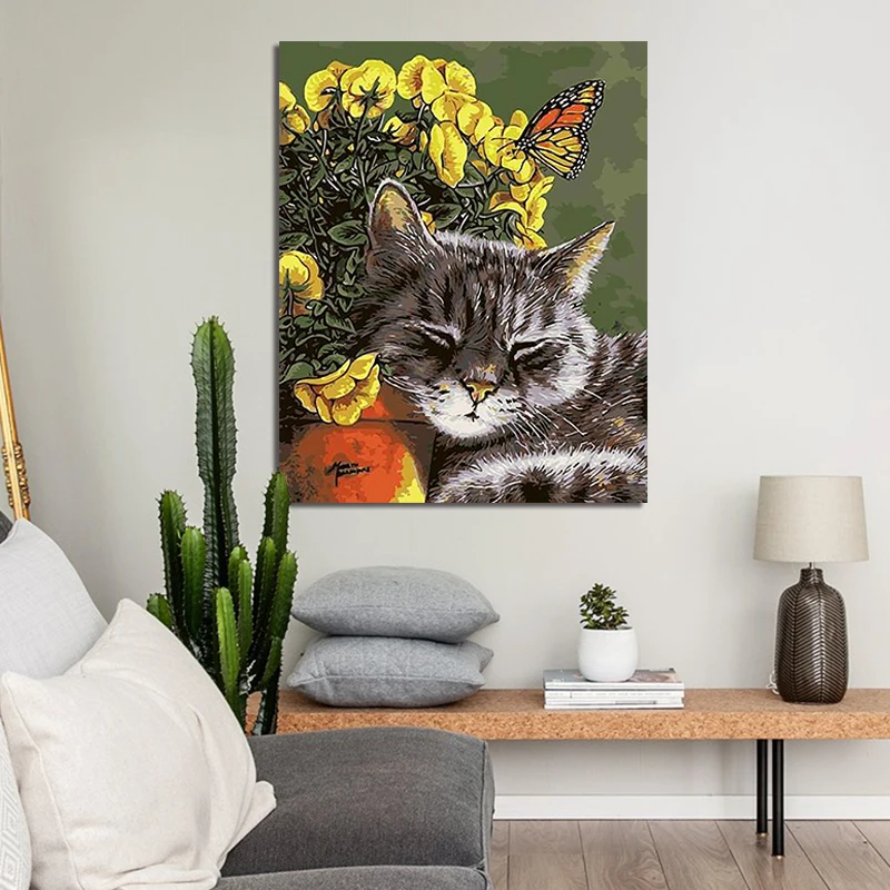 DIY Рисование по номерам рисунок с наборами Китти и бабочки ручная роспись