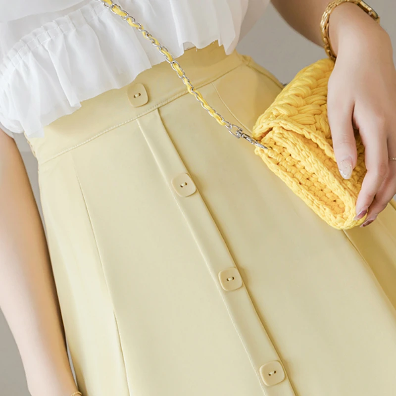 Юбка Женская средней длины с завышенной талией однобортная юбка А-силуэта из