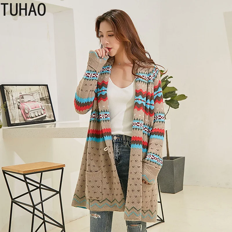 

Sweater Cardigans Woman's Tops Long Sleeve Spring Fall Long Coat Woman Pockets Windbreaker Knitted Outerwear T8103