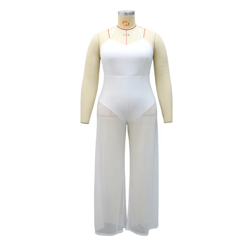 

Cy1602 Europe and the United States 2021 summer new fashion neck Jumpsuit sexy perspective wide leg women spot supply wholesale