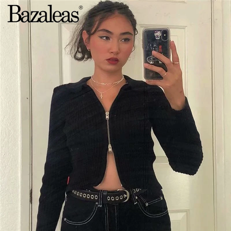 Женский свитер с отложным воротником Bazaleas винтажный вязаный кардиган длинными