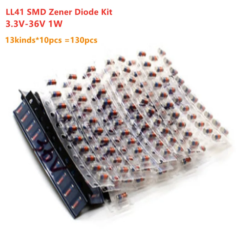 

130PCS/LOT LL41 SMD Zener Diode Kit ZM4728A-ZM4753A SMD Diode Set 3.3V-36V 1W 3V3-36V 13kinds*10pcs =130pcs