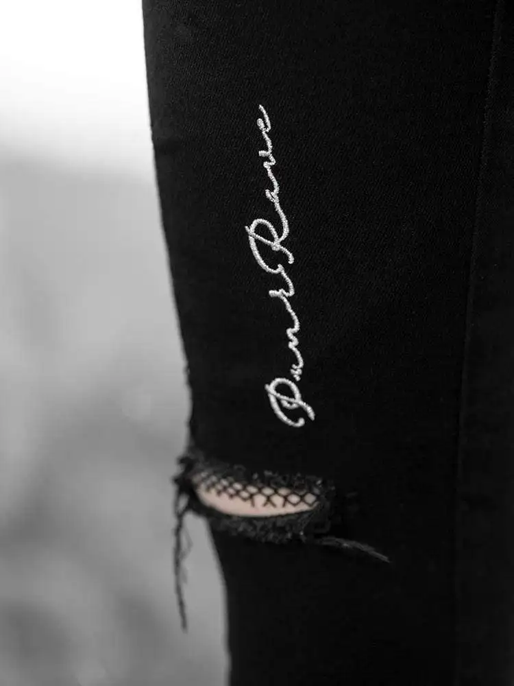 Панк рейв женские гранж Высокая талия потертые обтягивающие джинсы PK 346