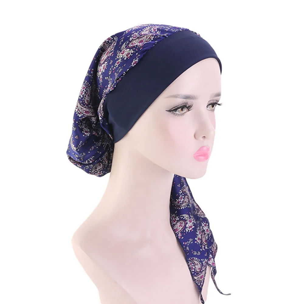 

2021 Fashion Printed Flowers Women Inner Hijabs Cap Muslim Head Scarf Turban Bonnet Ready To Wear Ladies Wrap Under Hijab Caps