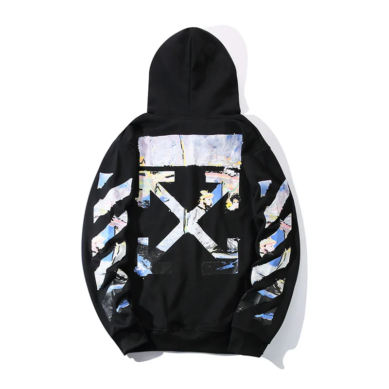 

New owfoff white spring autumn oil painting arrow Hooded Sweater BF loose jacket for men and women