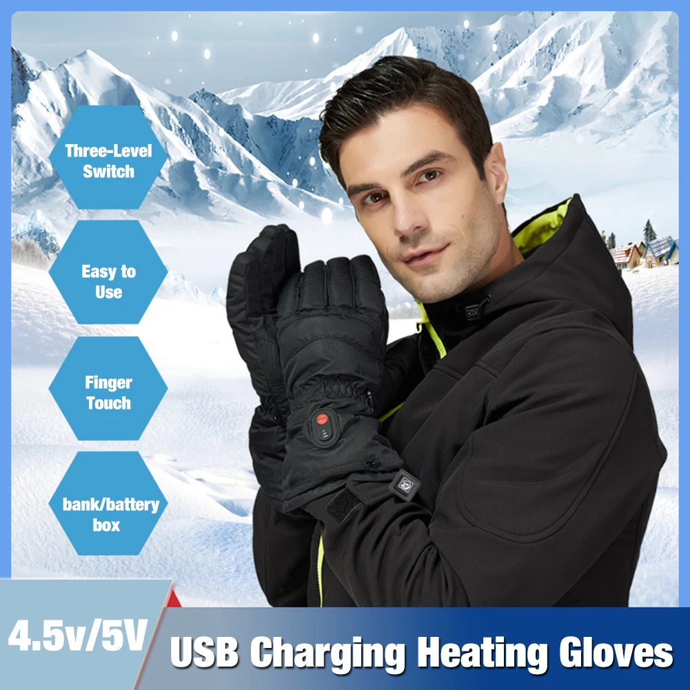 

4.5-5w Motorcycle Gloves Rechargeable Electric Heating Glove 3 Levels Temperature Skiing Heated Gloves Fingers Warmer Gants Mot