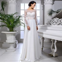vestidos sexy wedding dresses chiffon appliques sashes scoop full sleeve lace up a line bridal gowns novia do