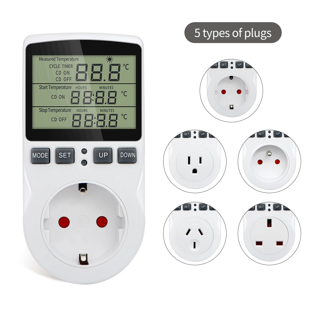 

Multi-Function Timer Socket Thermostat Temperature Controller Outlet With Timer Switch Sensor Probe AC 110V~230V Heating Cooling