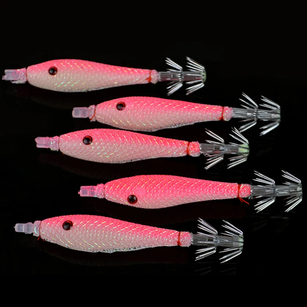 

5pcs 9cm Wood Shrimp Luminous Shrimp Squid Needle Hook Squid Shrimp Lure Bait