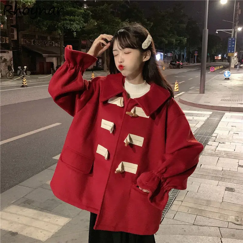 

Blends Women Fashion Winter New Arrival Horn Button Popular Tender Elegant Preppy Style Korean Version Comfort Basic Teens Cozy