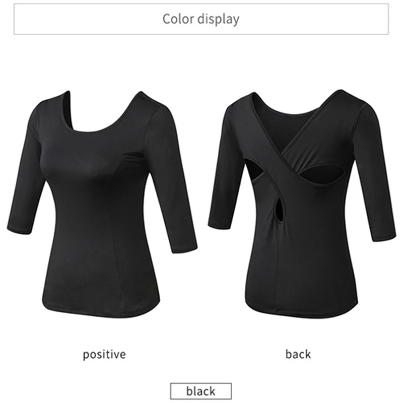 

Women's Yoga Wear Fitness Running Dance Dance Skinny Quick-drying Top Cross Beauty Back Long Sleeve