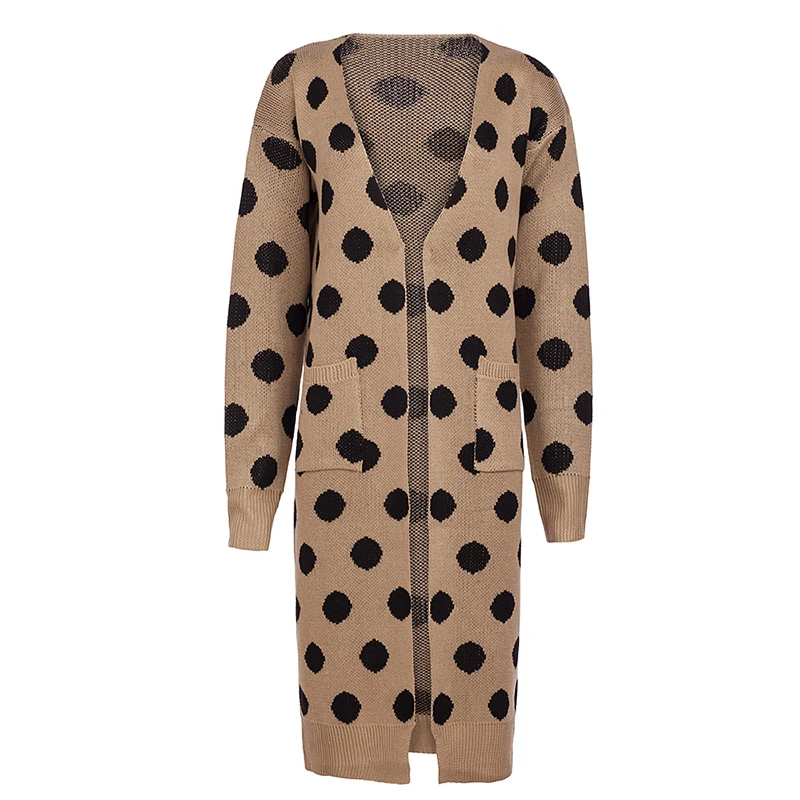 Женский вязаный свитер в горошек TWOTWINSTYLE Осенний длинный с V-образным вырезом и