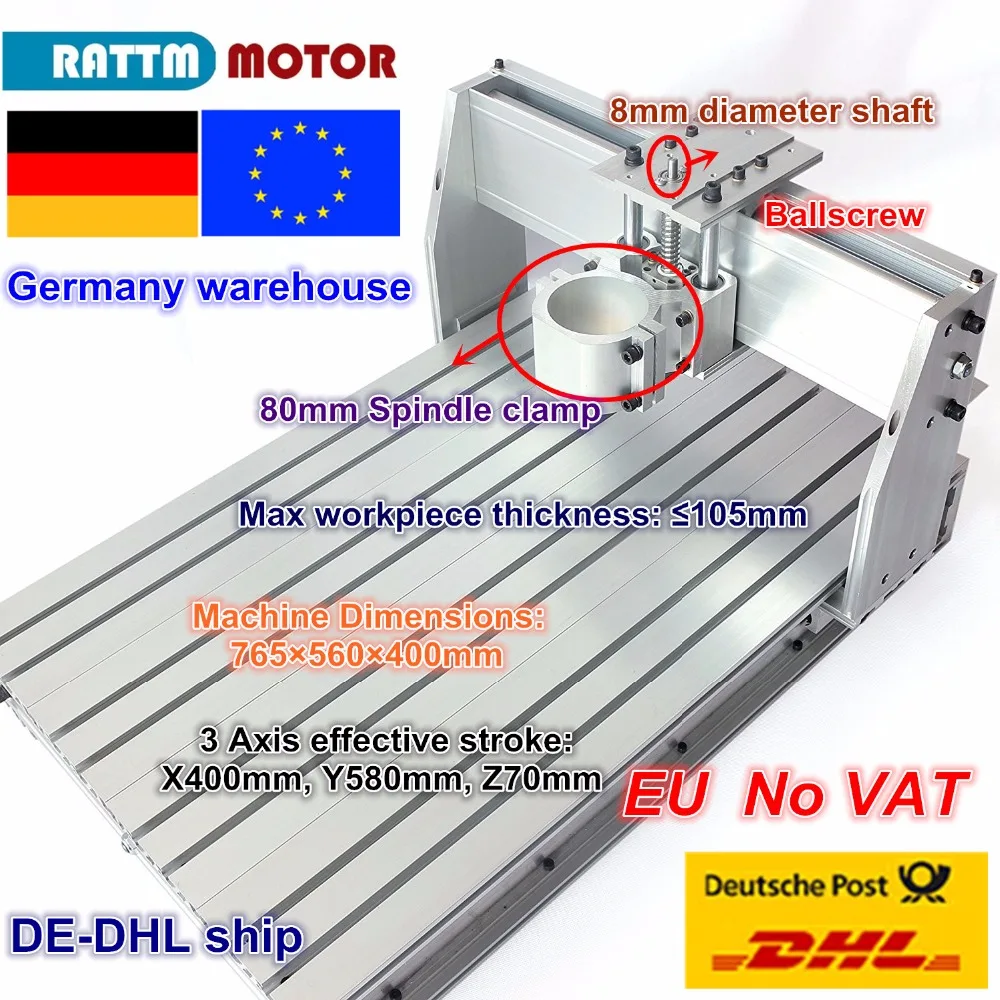 EU free VAT DIY use CNC 6040 CNC Router Engraver Engraving Milling Machine frame Kit Ball Screw & 80mm Aluminum Spindle Clamp