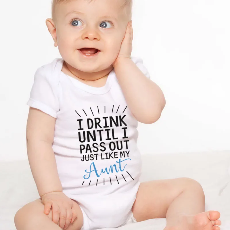 I Drink Until Pass Out Just Like My Aunt Funny Newborn Baby Boy Girl Bodysuit Short Sleeve Infant Romper Jumpsuit Clothes | Мать и