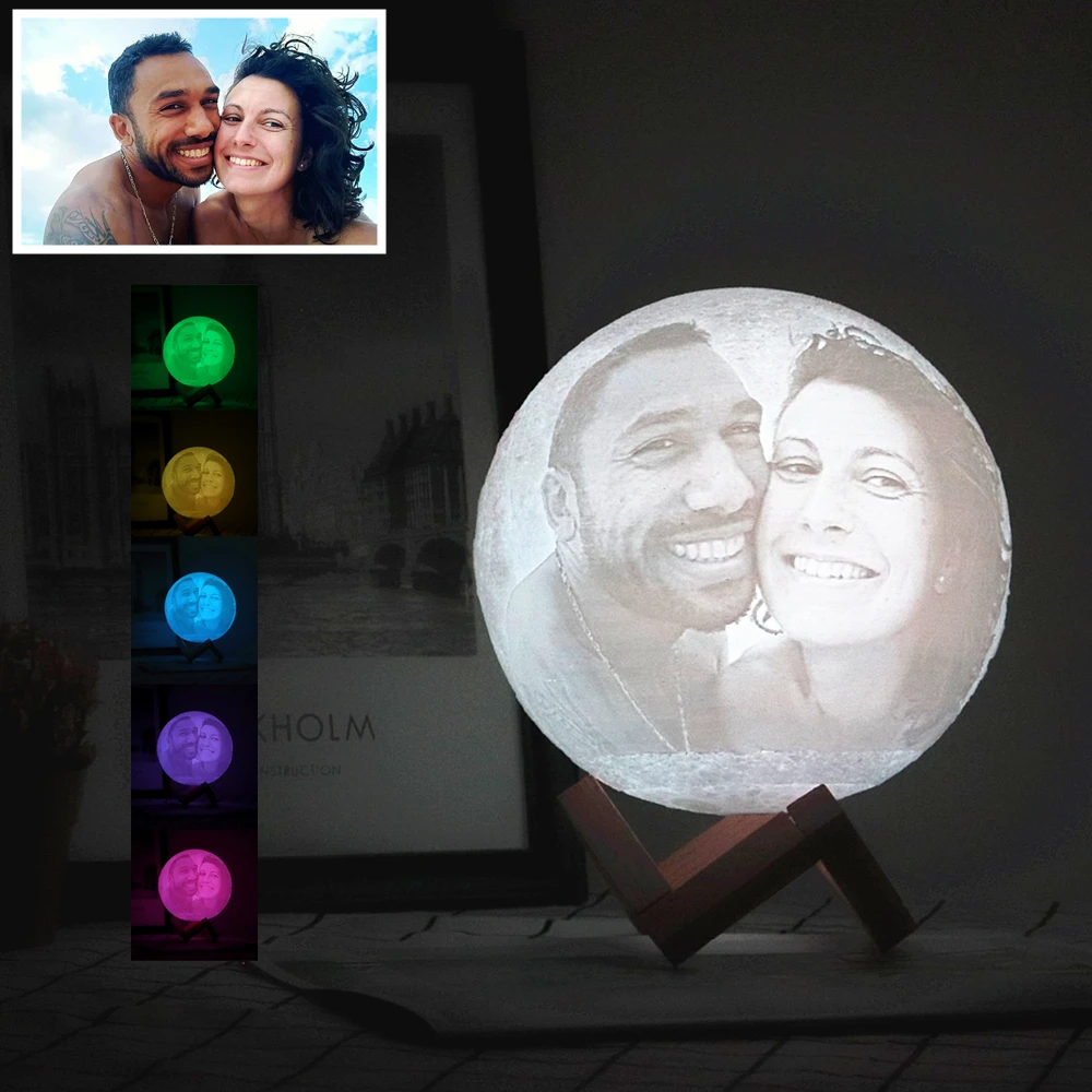 

3D Photo Custom Moon Lamp Printing Moonlight Night Light USB Rechargeable Personality Luna Lamp with Your Text Photo Customized